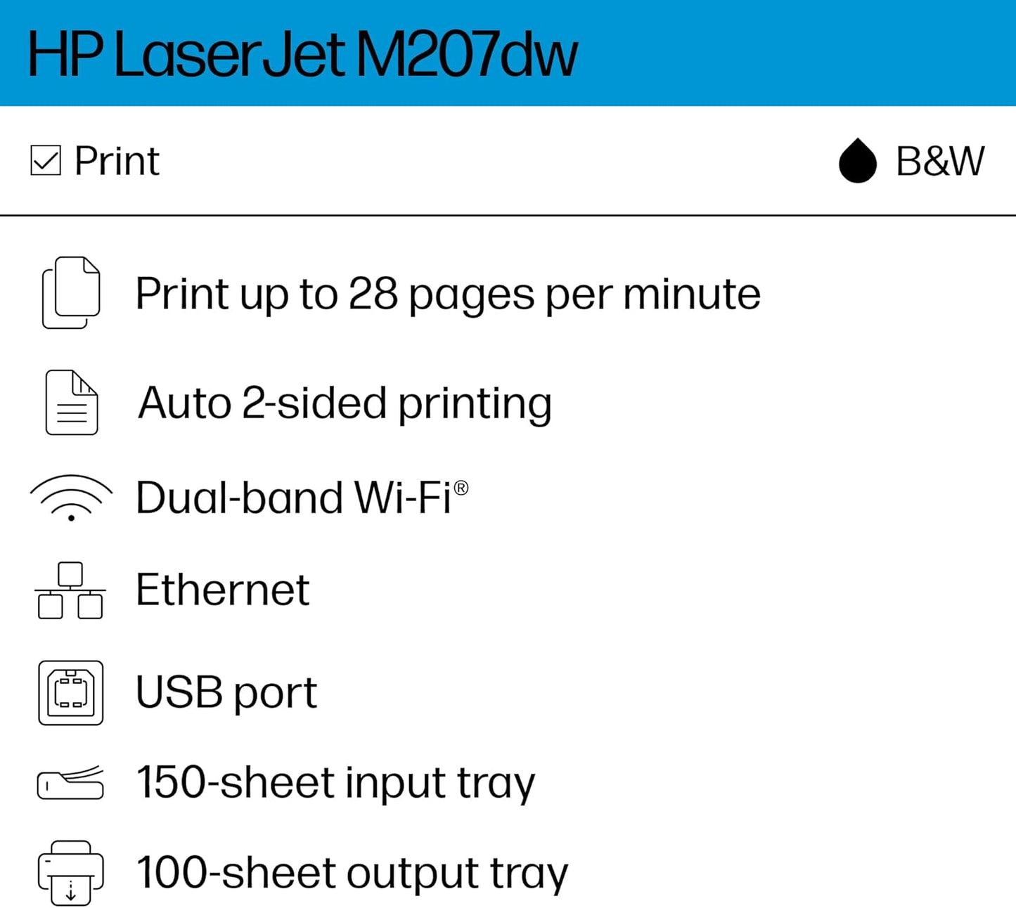HP Laserjet M207dw Laser Wireless Printer, Black and White, Duplex, Best for Office