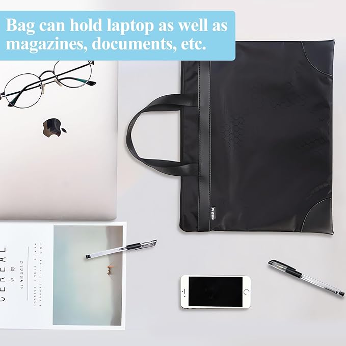 M&G 12x15 in Large Zipper Pouch with Handle, A4 Foldable Lightweight Waterproof Oxford Document Storage Bag, File Organizer for Office Travel Books Papers Filing Folder – 1 Pack (Black)