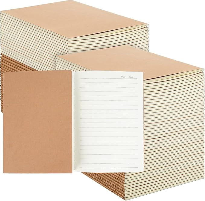 90pack Bulk A5 Journal Notebook, Kraft Cover 80 Pages Lined Paper Journal for Traveler, Notes, Memo - Bulk Journals Sewn Brown Notebook for School Supplies, Office Supplie (line 80pages, 90pack)