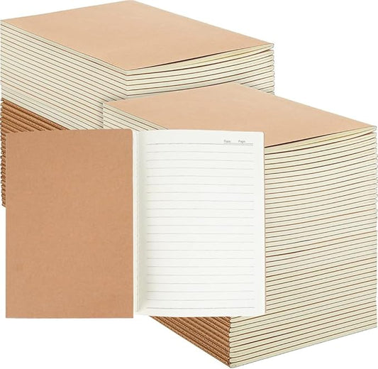 90pack Bulk A5 Journal Notebook, Kraft Cover 80 Pages Lined Paper Journal for Traveler, Notes, Memo - Bulk Journals Sewn Brown Notebook for School Supplies, Office Supplie (line 80pages, 90pack)
