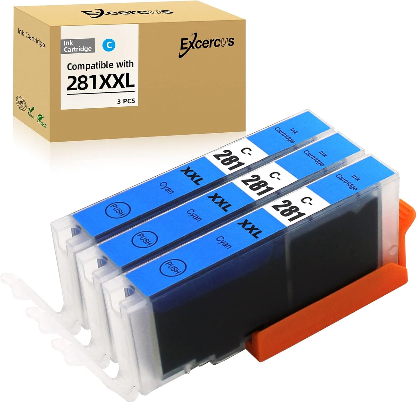 CLI-281 Cyan Ink Cartridge Replacement for Canon CLI-281XXL 281XXL 281 Cyan Use for Canon PIXMA TS6320 TR7520 TS8120 TS8320 TR8520 TS9120 (3X CLI-281XXL C)