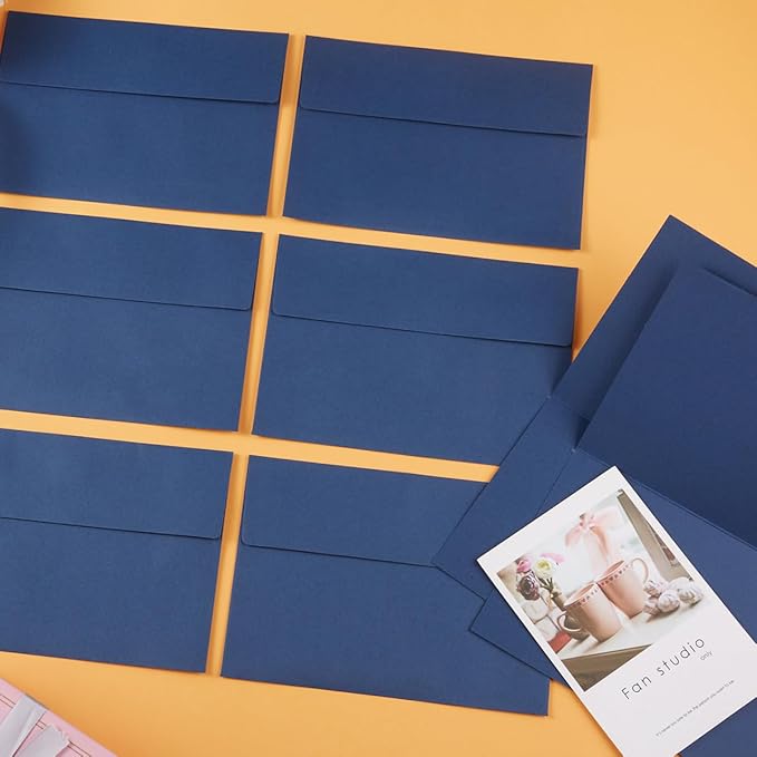 Wishop 50 Pack Self-Adhesive Envelopes with Fold Cards for Wedding Invitations, Greeting Cards, Baby Shower, Letter Mailing (Navy Blue, 5x7)