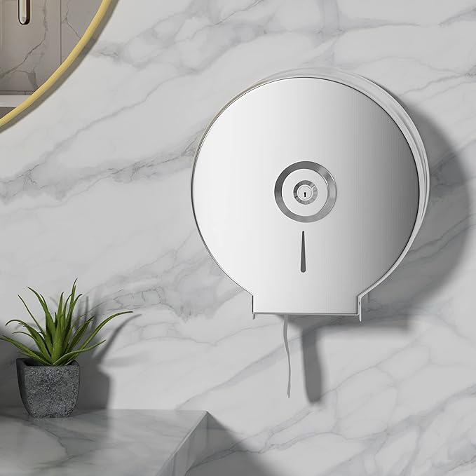 Brushed Stainless Steel Paper Towel Dispenser Wall Mount, TOBEFORT Commercial Jumbo Toilet Paper Dispenser, 9 Inch Roll with 2.5 Core, Toilet Paper Holder Bath Tissue Dispenser Lock Key