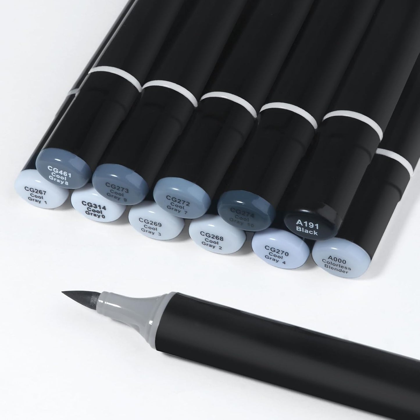Gray Grey Alcohol Markers Brush Tip, 12pc Cool Grey Colorless Blender Markers Set for Adults Artist Coloring Book Shading Drawing Sketching Brush Chisel Tips Gifts