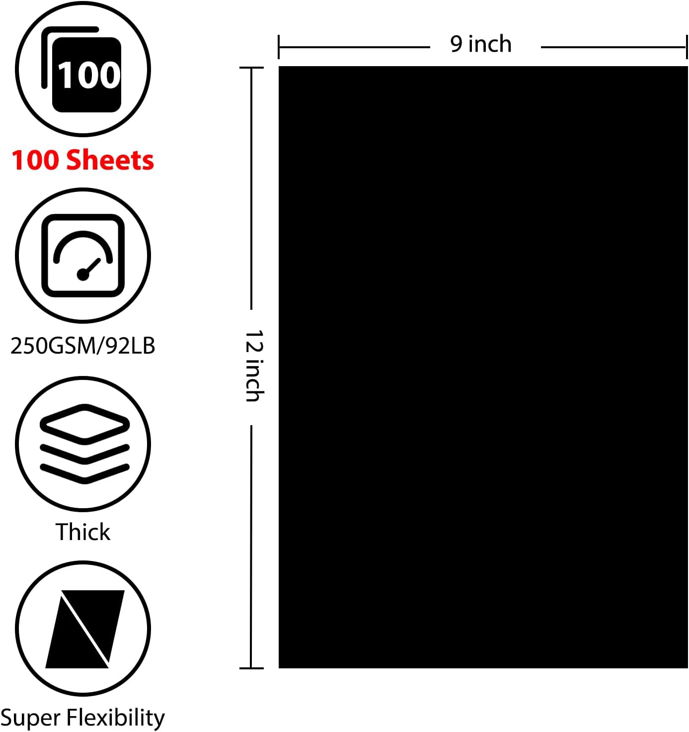 OcePor 100 Sheets Black Cardstock 9” x 12”, 92lb/250gsm Black Card Stock, Thick Card Stock Paper, Heavy Cardstock Paper for Printer, Resume, Scrapbooks, Art, Crafts, Business Cards