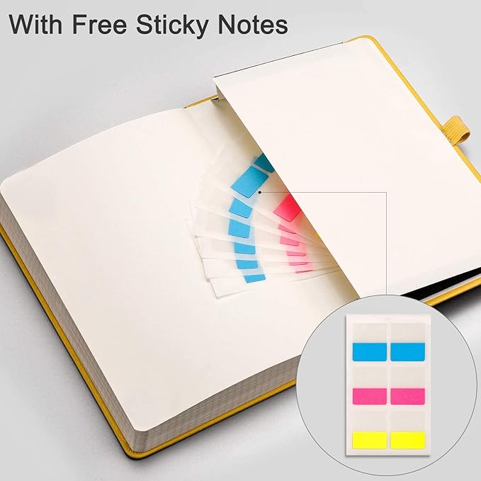 EMSHOI Graph Paper Notebook - 256 Pages A5 Graph Notebook/Journal, Square Grid Notebooks for Work, 120gsm Thick Paper, Executive Hardcover Leather, Inner Pocket, Pen Loop 5.75'' × 8.38''-Yellow