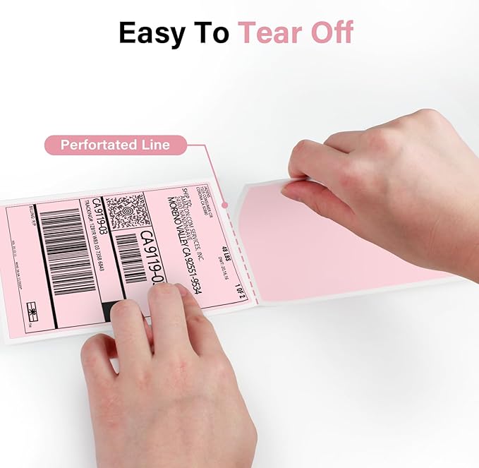 Thermal Shipping Labels 4x6-250 Labels Fan-Fold, Mailing Postage Paper for Thermal Printers, Strong Adhesive, Jam-Free, Compatible with JADENS, Rollo, Munbyn, for Office & Home, Pink