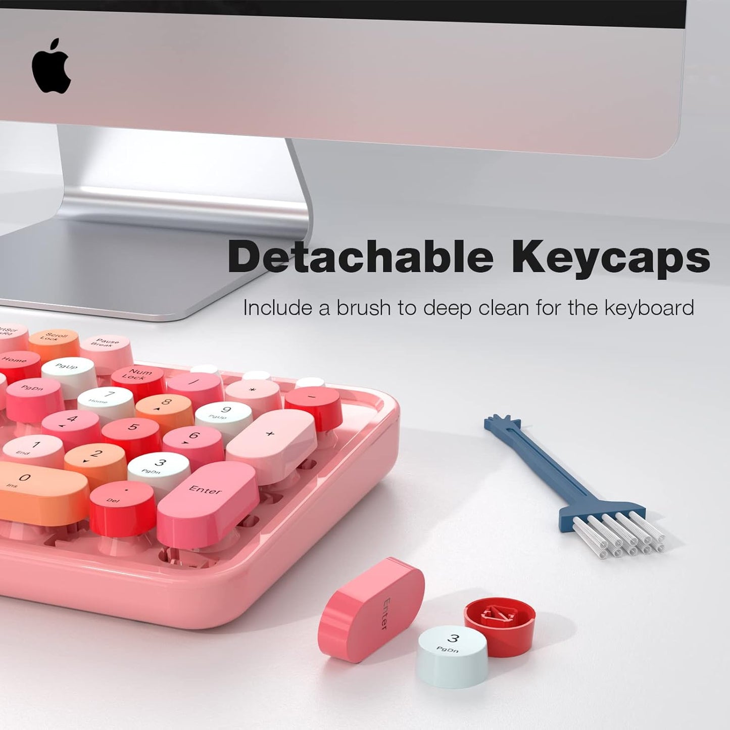 Wireless Keyboard and Mouse Combo, MOWUX Colorful Computer Full Size 2.4G Plug and Play Wireless Typewriter Keyboard and Mouse Set for Windows, Computer, Desktop, PC, Notebook (Pink Colorful)