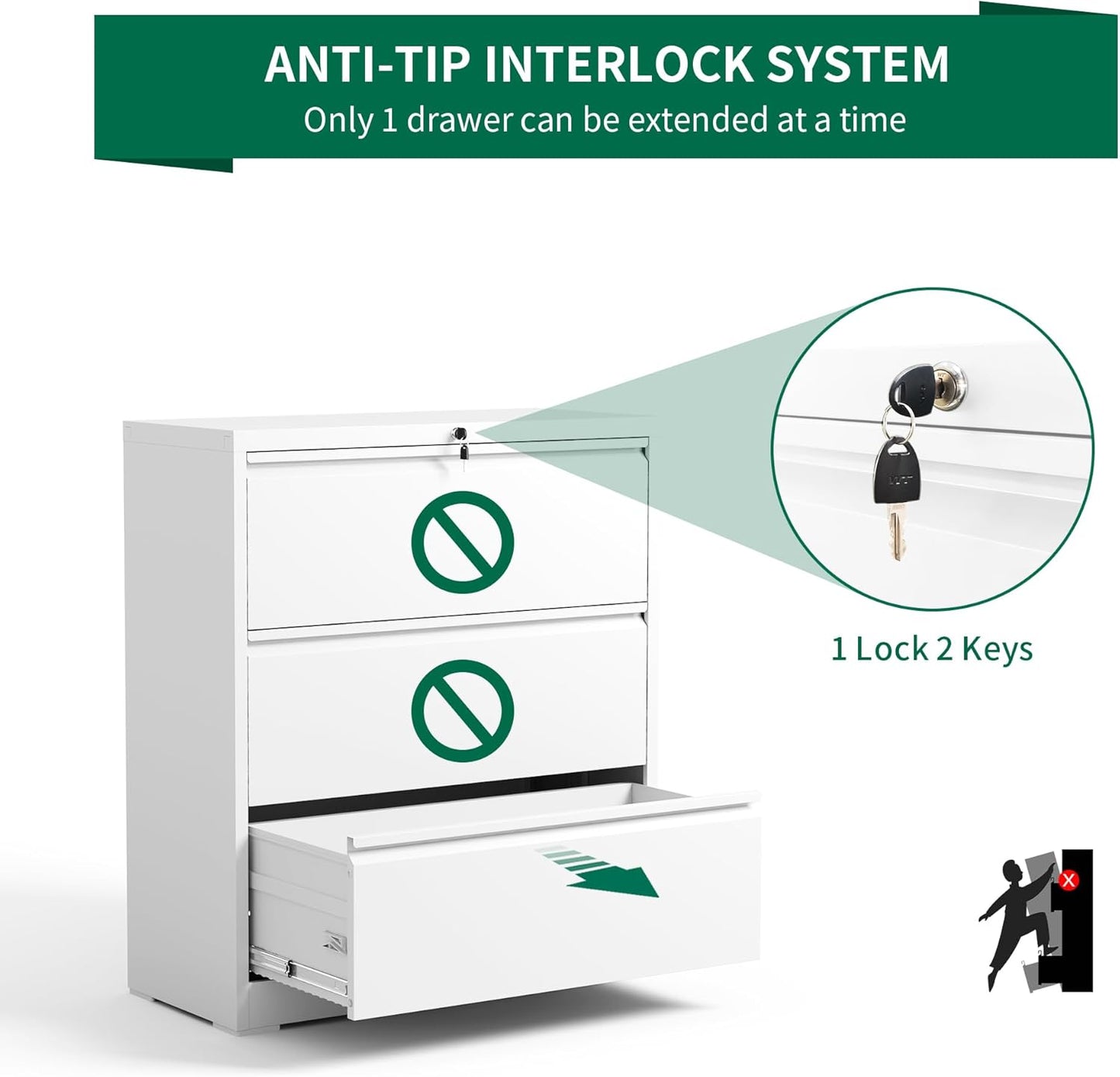 3 Drawer Lateral File Cabinet, Metal Filing Cabinets for Home Office, Steel Storage Wide File Cabinet for Letter/Legal/F4/A4 Size with Hanging Bars, Assembly Required (White)