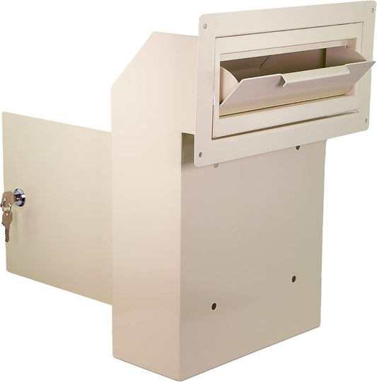 Pochar Door Drop Box for Mail, Rent, Deposit, and Night Key - Through The Door Locking Steel Mailbox with Rear Access (Light Gray)