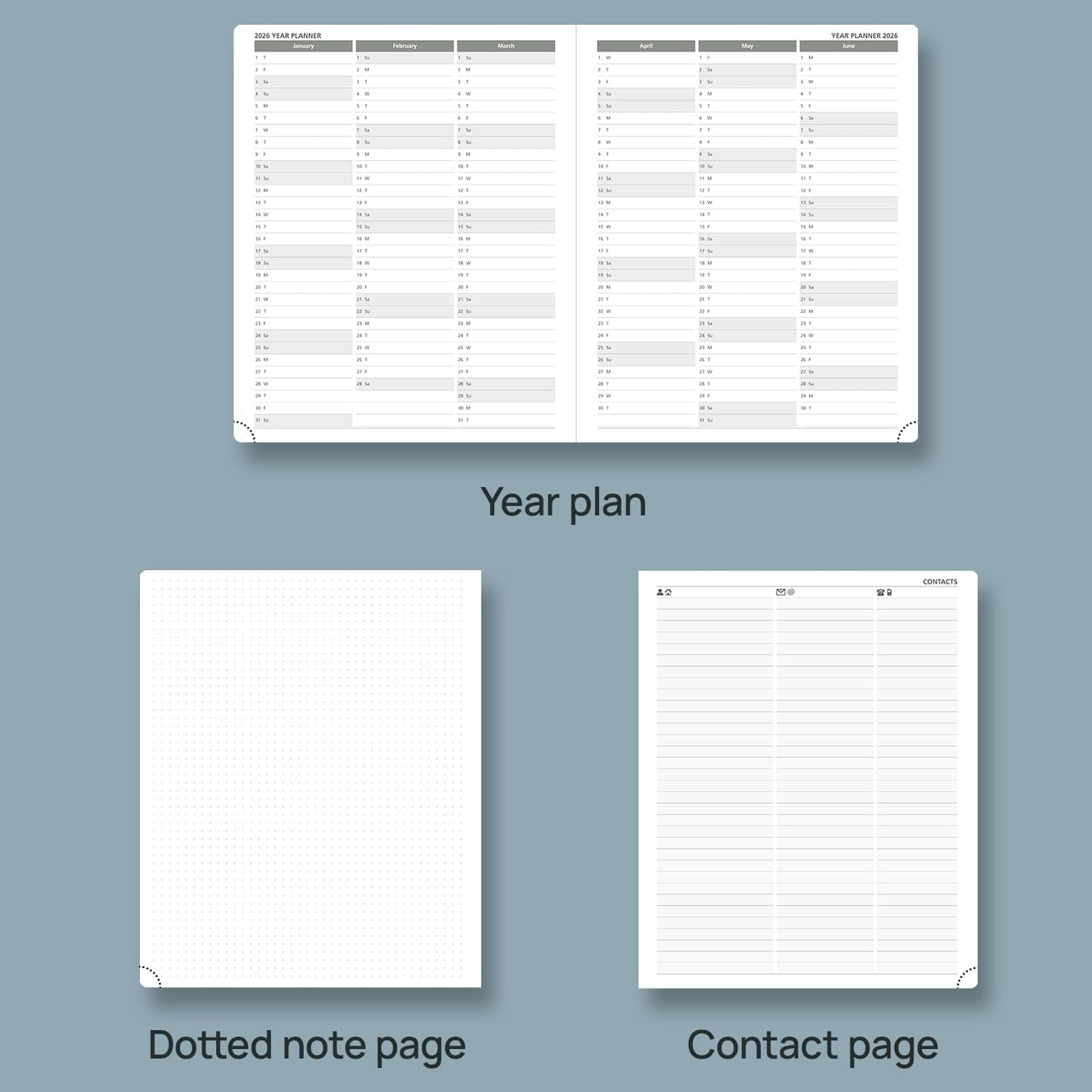 POPRUN Planner 2025-2026 (Large 8.5''x 10.5''), Horizontal Weekly Notebook Jul.2025 - Jun.2026, Academic Appointment Book with Monthly Tabs, Leather Hardcover, Inner Pocket, 100 GSM - Midnight Green