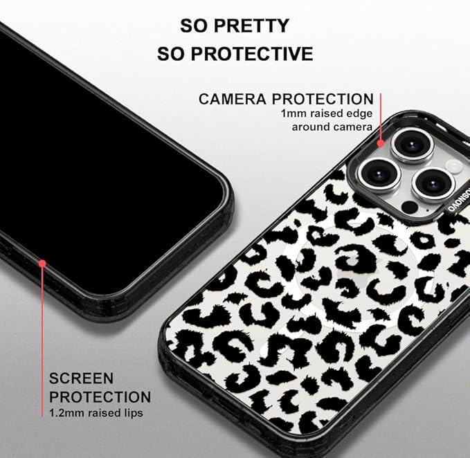 MOSNOVO Magnetic Case for iPhone 15 Pro, 10ft Military-Grade Protection, Compatible with Magsafe, Shockproof Phone Case for iPhone 15 Pro - Black Leopard Print - Clear Black