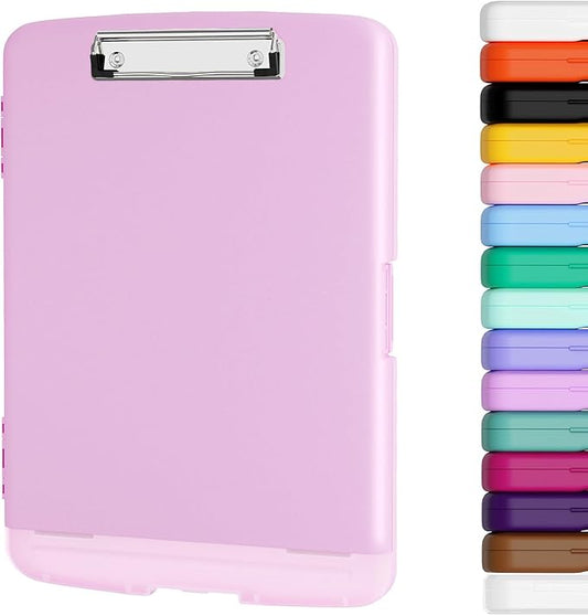 Piasoenc Clipboard with Storage, 8.5 x 11 Organization Box with Pen Holder and A4 Legal Paper Folder, Heavy Duty Plastic, Folio & Side-Opening, Low Profile Clip, for Teachers, Lawers, Deep Pink