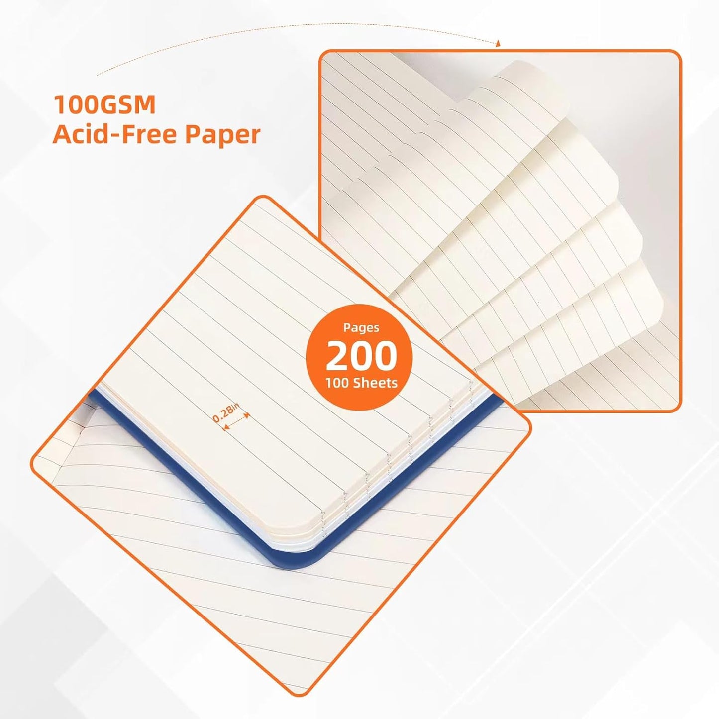 BOSSAND College Ruled Notebooks, 6 Pack A5 Lined Journal Notebooks, 200 Pages 100 GSM Thick Paper, Hardcover, 8.25 inches x 5.75 inches, Navy Blue