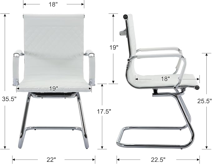 Office Guest Chairs - Set of 6 Modern PU Leather Desk Chairs for Reception, Waiting, and Conference Rooms - Mid Back, White