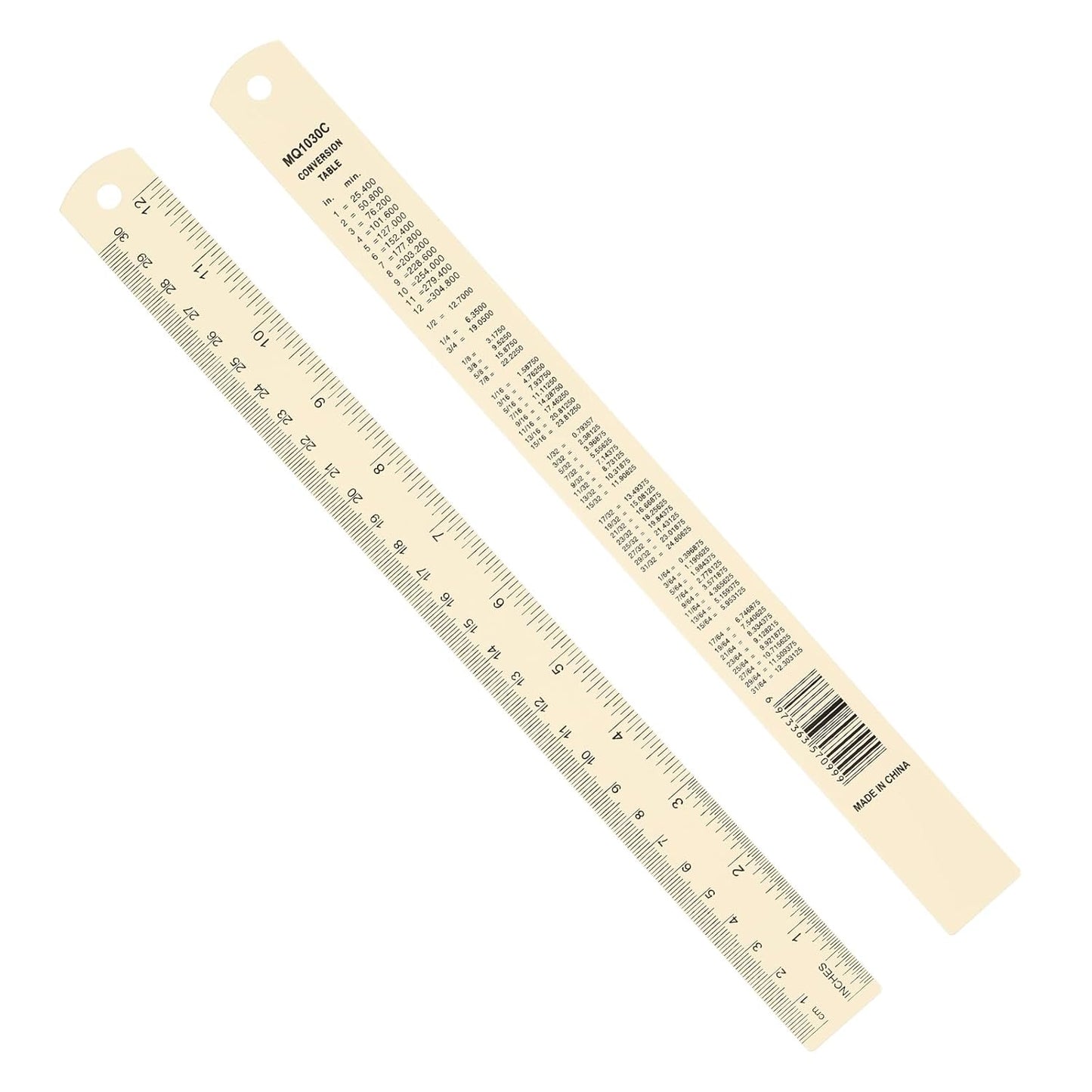 PATIKIL 30cm/12 Metal Ruler, 2 Pack Aluminum Alloy Rulers with Centimeters, Millimeters, Inches and Conversion Table Straight Edge Ruler for Writing Machinist Drafting, Yellow