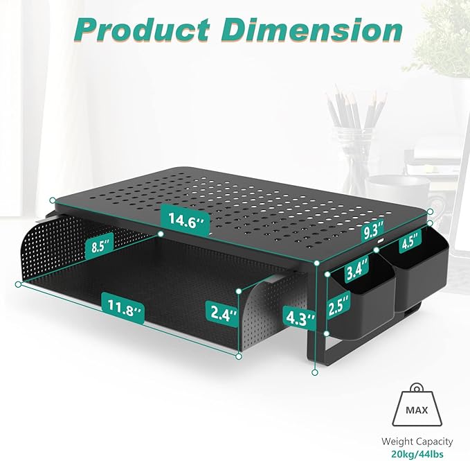 WALI Monitor Stand with Storage, Monitor Riser with Ventilation Drawer and Side Storage, Laptop Stand Riser for Desk, Printer Stands, (STT007), Black