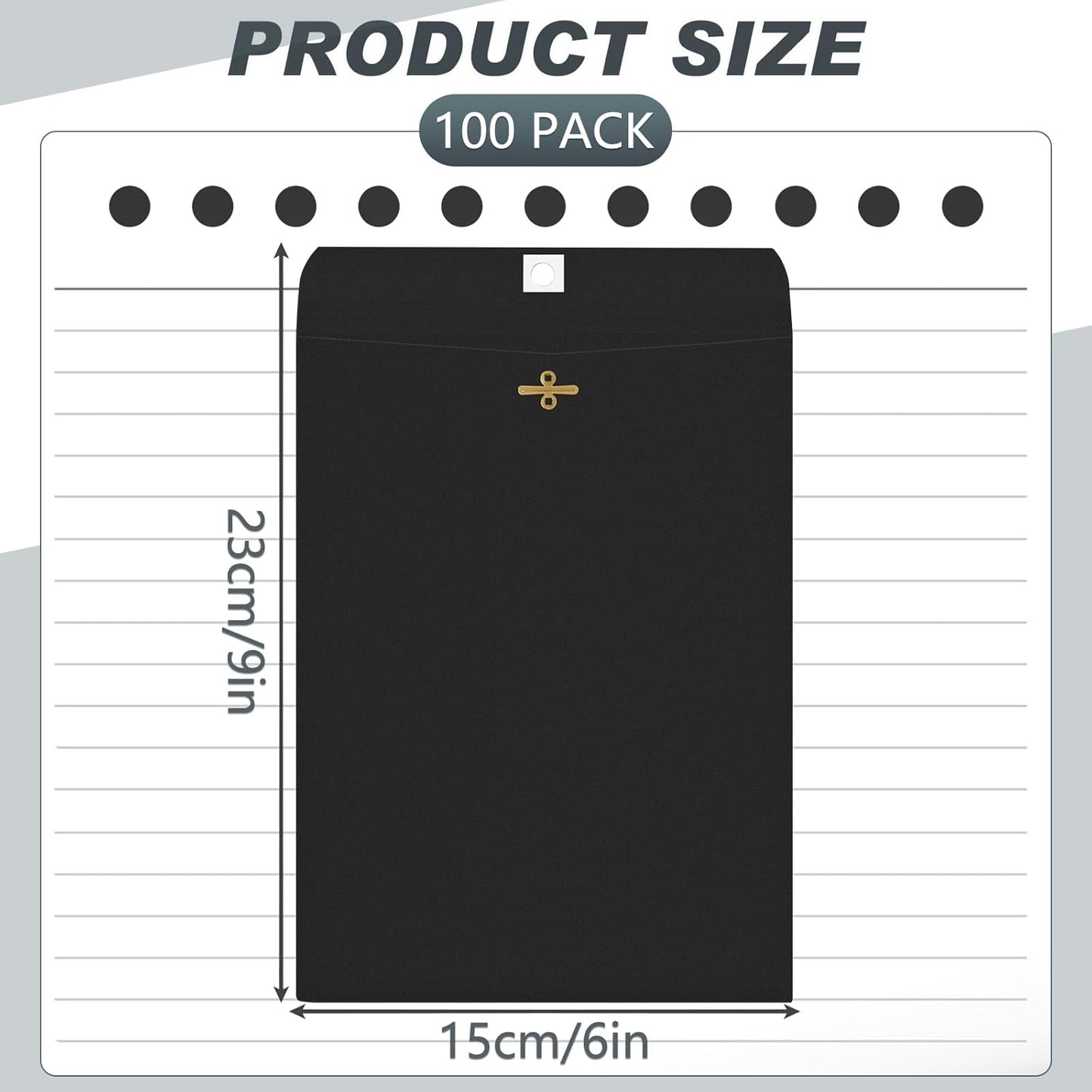 Geyee 100 Pcs Clasp Manilla Envelopes 6 x 9 Inch Gummed Colored Envelopes for Storing or Mailing for Home Office Business Supplies(Black)