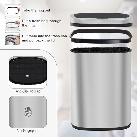 PayLessHere 13 Gallon Automatic Kitchen Trash Can, Touchless Stainless Steel Garbage Can with Lid for Kitchen & Office Waste Bin 50L