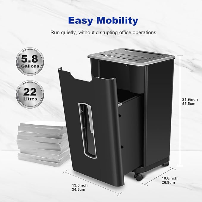 Paper Shredder for Home Office, 60 Sheets Auto Feed, 55dB Super Quiet, P-4 Cross Cut, 2.4m/min High-Speed Shredding, 5.8 Gallon Bin, CD/Credit Card Shredder with Anti-Jam & Dual Modes