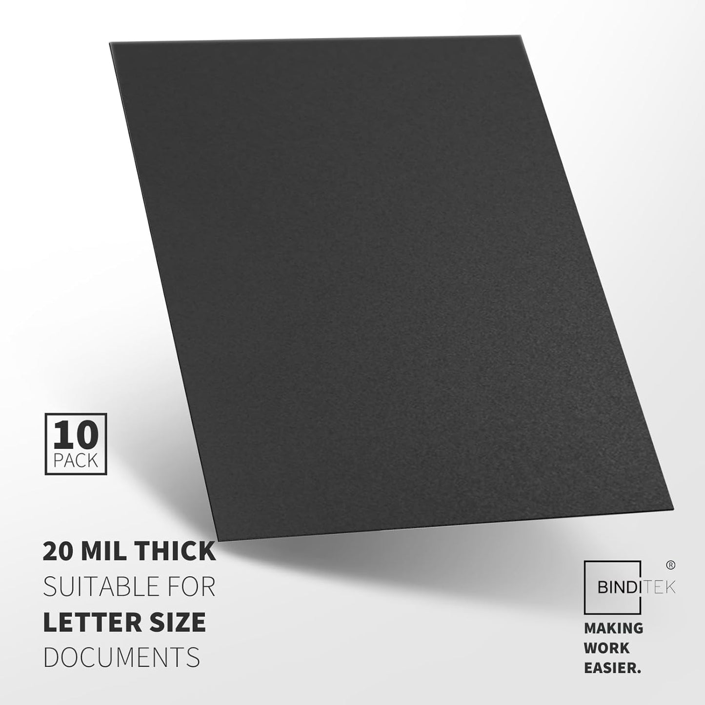 Binditek 10 Pack 20 Mil Sand-Textured Polycover - Super Heavyweight for Business Reports and Proposals - Lightly Sanded Finish - with Square Corners, Un-Punched, Black Color, Office Supplies