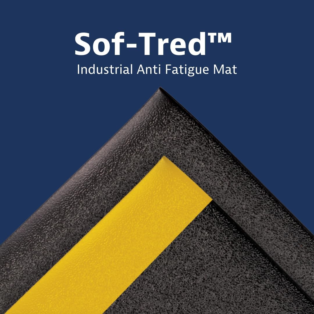 Notrax 411 Sof-Tred™ 3' x 5' x 3/8" Anti Fatigue Mat, Enhanced Slip Resistance with Beveled Edges and Pebbled Surface, Ideal for Industrial and Commercial Workplaces, Black/Yellow, 411S0335BY