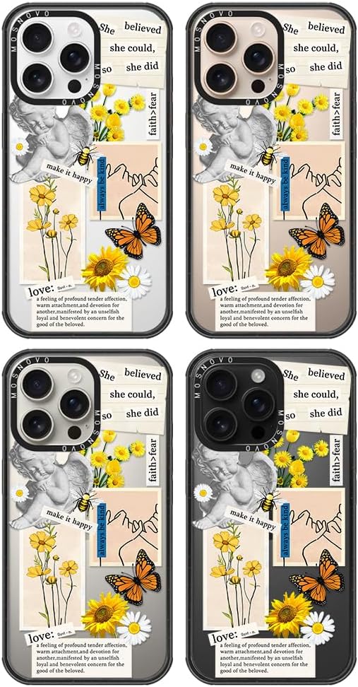 MOSNOVO Case for iPhone 16 Pro Max, [10ft 4X Military-Grade Drop Protection] Durable & Shockproof Phone Case Cover Design for iPhone 16 Pro Max - Vintage Collage Art - Clear Black