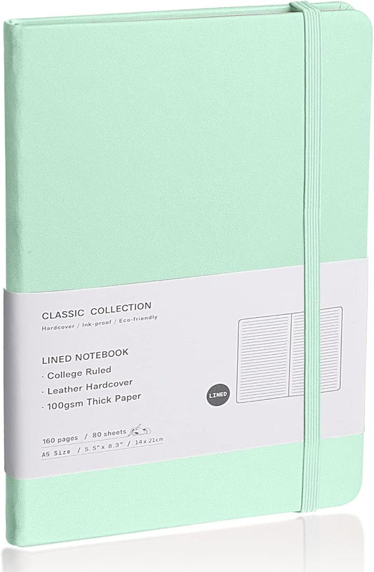 Lined Journal Notebook, (Eggshell Green), 160 Pages, Medium 5.7 inches x 8 inches - 100 gsm Thick Paper, Hardcover