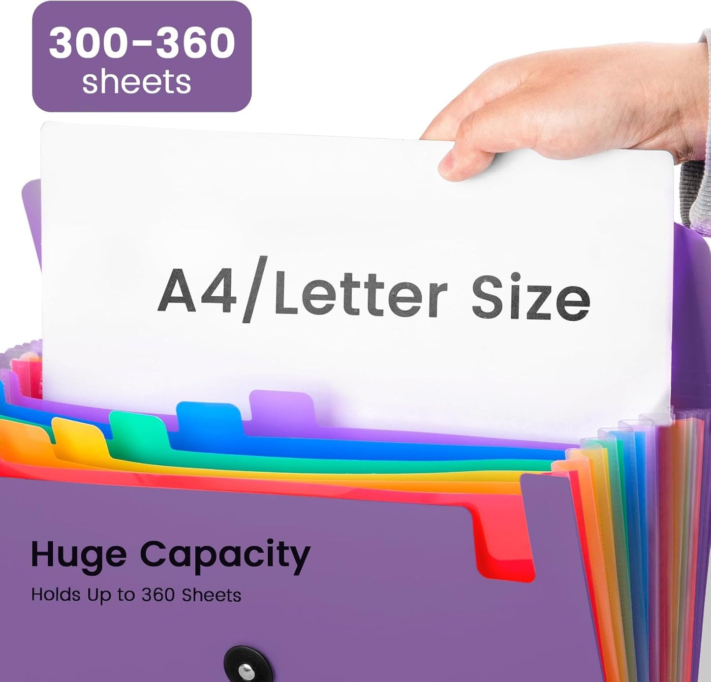 13 Pocket Accordion File Organizer with Elastic Closure, Expanding File Folder for Letter Size A4 Papers, Ideal for Home, Office Supplies, College Essentials - Purple