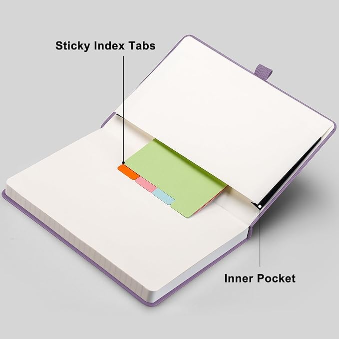 RETTACY Lined Journal Notebook, 192 Numbered Pages, A5 Medium Size (5.7'' x 8.3''), for Men & Women, Journaling, Writing, Work & Office, Leather Hardcover, 100 GSM Thick Paper (Purple)