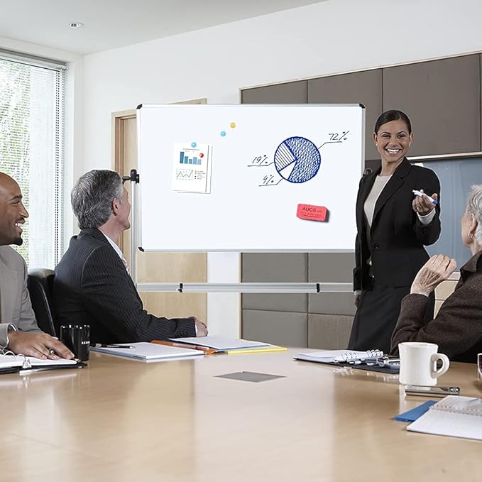 VIZ-PRO Double-Sided Magnetic Mobile Whiteboard, 72 x 40 Inches, Rolling Dry Erase Board Easel Stand on Wheels with Aluminium Frame for School Office Home