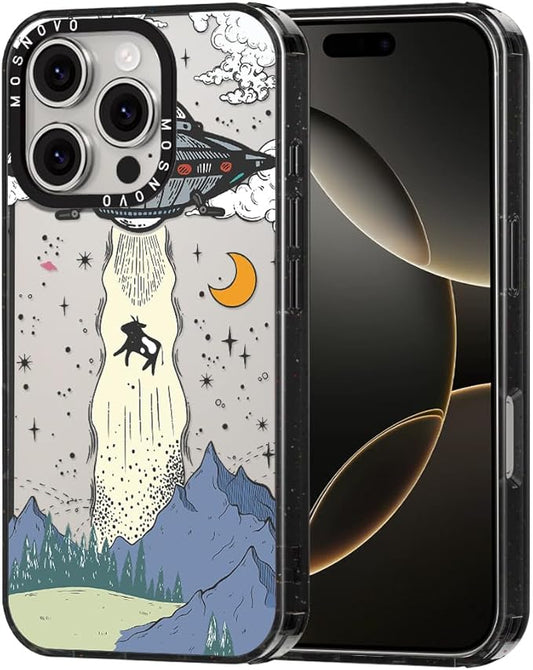 MOSNOVO Case for iPhone 16 Pro, [10ft 4X Military-Grade Drop Protection] Durable & Shockproof Phone Case Cover Design for iPhone 16 Pro - UFO - Clear Black