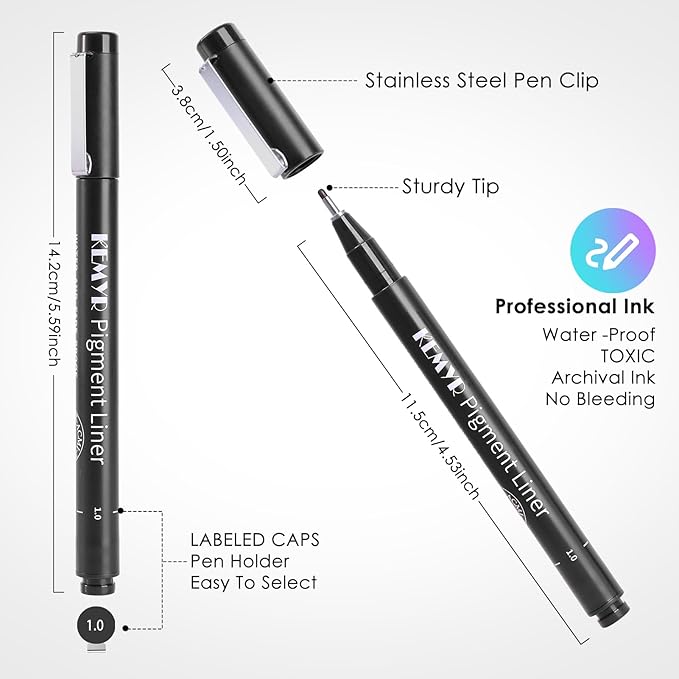 4 Micro Fine liner Drawing Art Pens Calligraphy Pens: 0.1mm Size Black Art supplies Waterproof Archival Black Ink Markers For Artists,Use for Professional Watercolor,Sketching