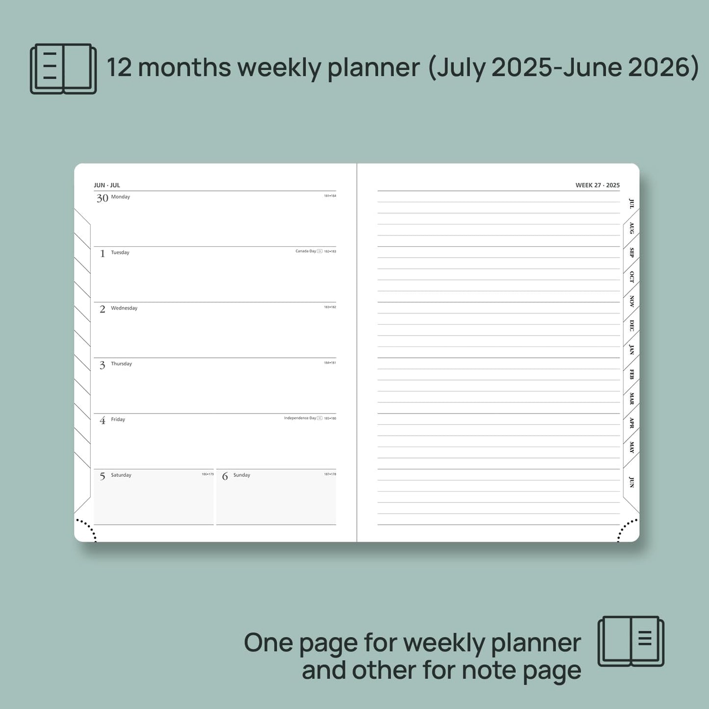 POPRUN Planner 2025-2026 Weekly Notebook (Medium 6.5''x 8.5'') Academic Calendar (JUL.25 - JUN.26) Appointment Book with Monthly Tabs, Leather Soft Cover, Inner Pocket, 100 GSM - Royal Blue
