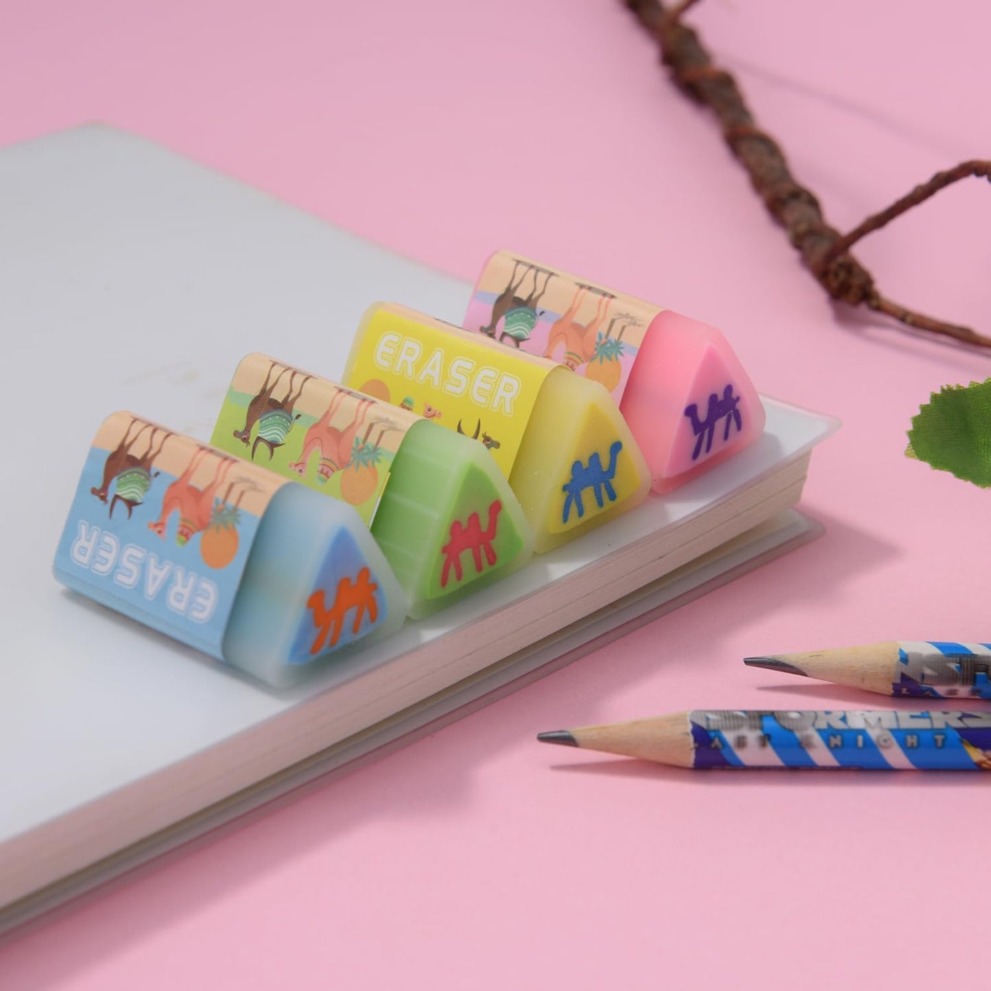 16 Camel Jelly Erasers for Kids, Kawaii Animal Shaped Rectangular School Supplies