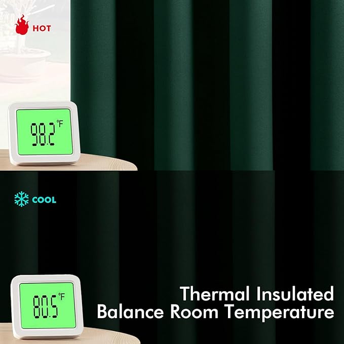 MIULEE Hunter Green Blackout Curtains for Bedroom Living Room 63 Inches Long 2 Panels, Thermal Insulated Room Darkening Drapes Solid Grommet Top Noise Reduction Emerald Green Curtains 40x63 Inch