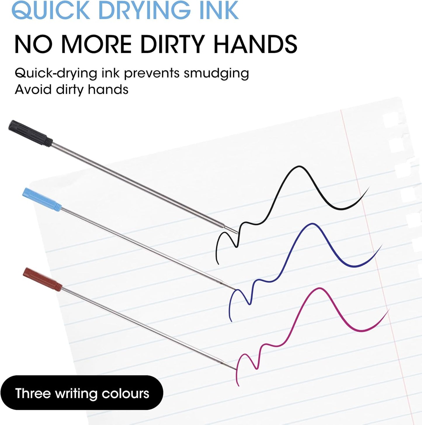 0.7 mm Ballpoint Ink Twist Pen Refills, 15 Pcs Medium Point Metal Smooth Writing Replaceable Ink Refill, Stationery Compatible for Cross Ballpoint Replacement (4.6in M) (Black+Red+Blue, 15)