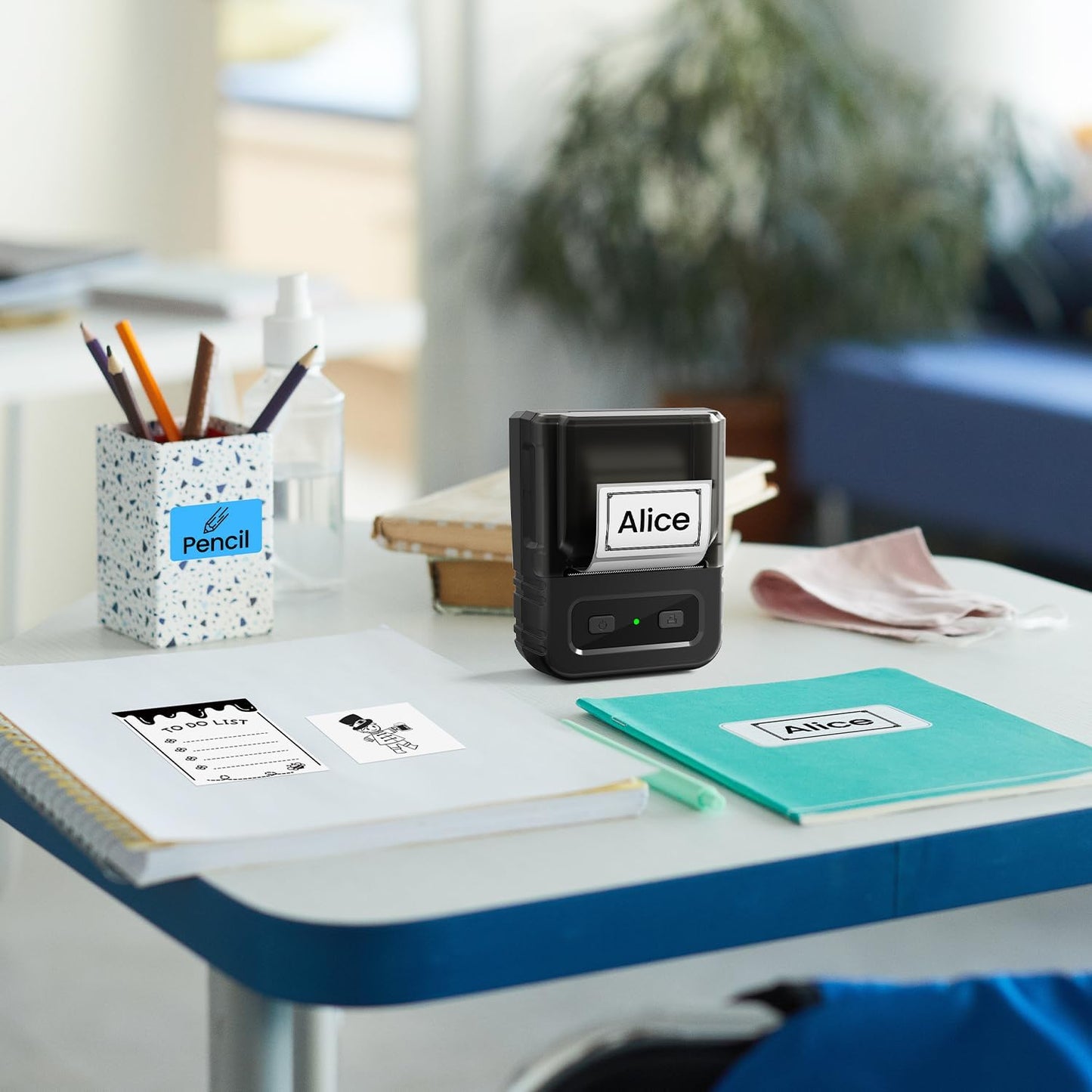 Label Maker, M102 Label Printer Bluetooth Label Machine with Tapes 1000+ Icons 300+Templates for Small Business, Office, Home, Kid School Items, Black