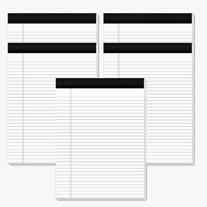 Legal Pads 8.5 x 11 Note Pads 8.5 x 11 Wide Ruled Notepad Lined Paper Writing Pads for Home, School, Office Use, 80gsm Perforated Legal Pad - Sturdy Cardboard Backing Support, 5 Pack (30 Sheets/Pad)