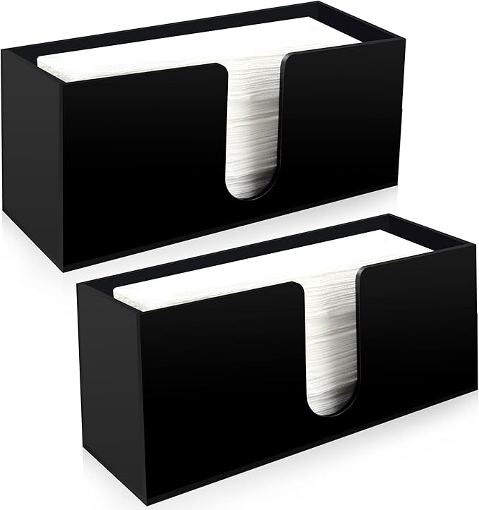 Paper Towel Holder for Countertop,Black Acrylic Napkin Dispenser-Multifold/C-Fold/Z-Fold Trifold Paper Towel Dispenser for Bathroom Kitchen Restaurant Toilet - Durable 5mm Thick(2)