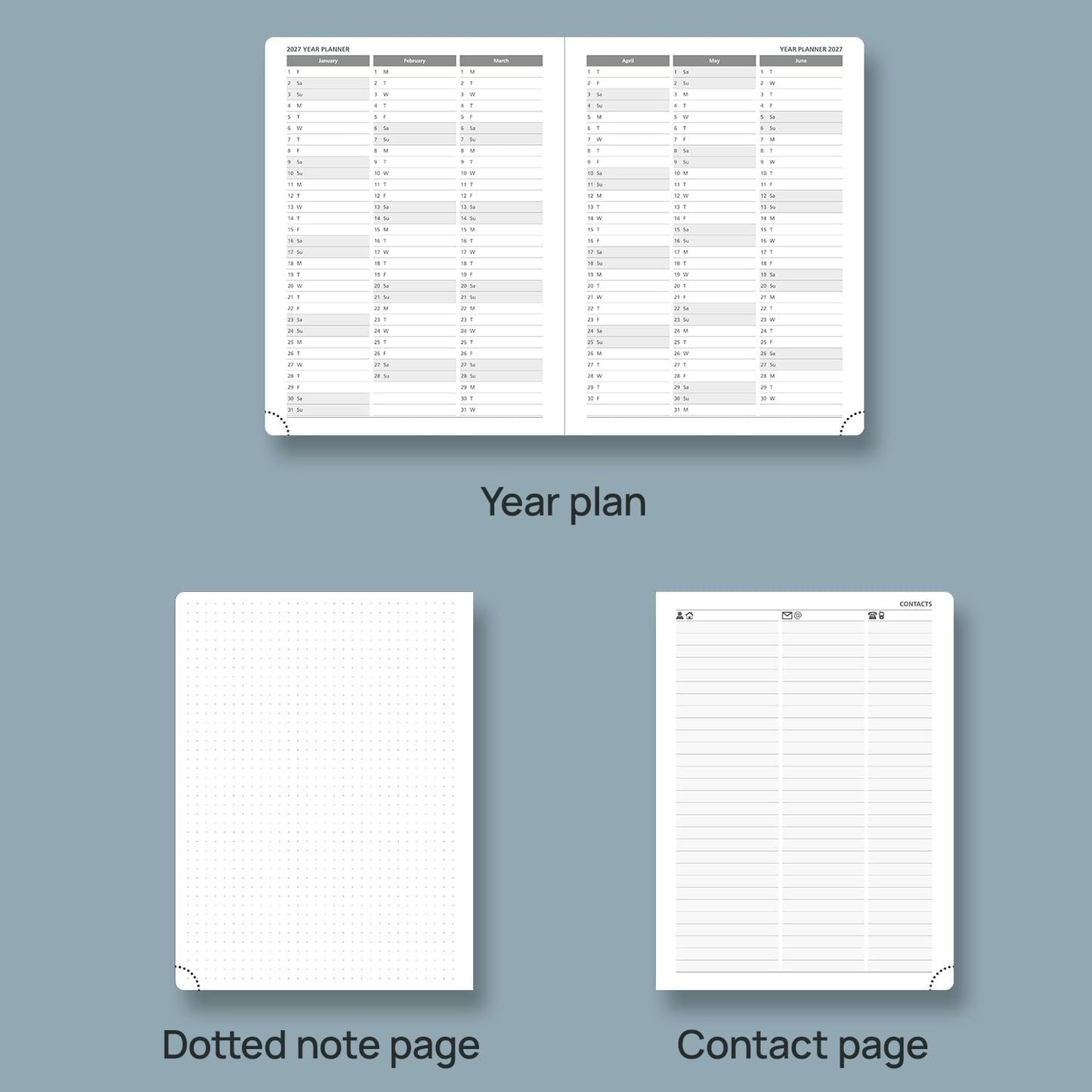 POPRUN Weekly Planner 2026 Calendar (Medium 6.75" x 8.75") 12 Months Notebook with Horizontal Layout, Leather Hardcover, Inner Pocket, 100GSM Thick Paper, Pen Holder - Black