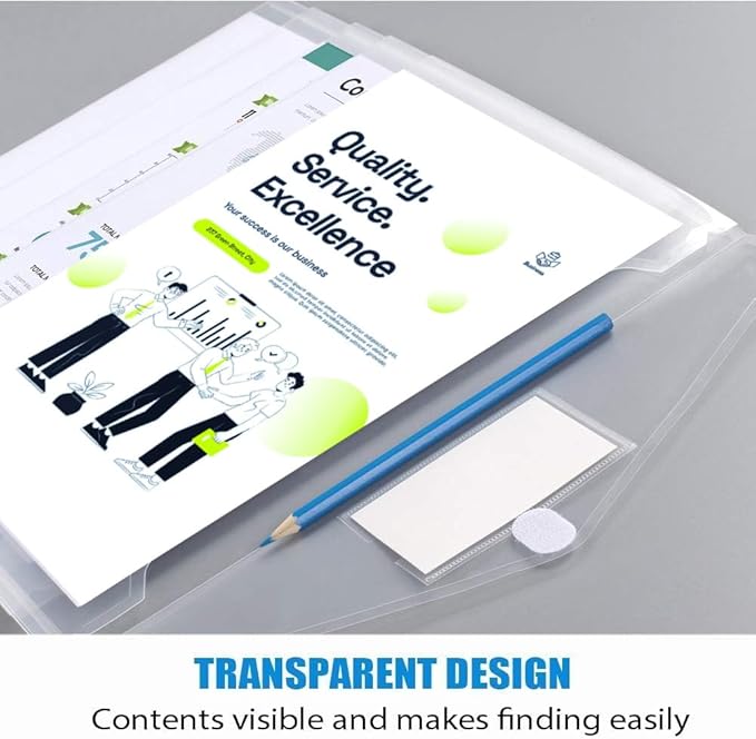 Sooez 36 Pack Plastic Envelopes Poly Envelopes, Clear Document Folders US Letter A4 Size File Envelopes with Label Pocket for School Home Work Office Organization, Clear