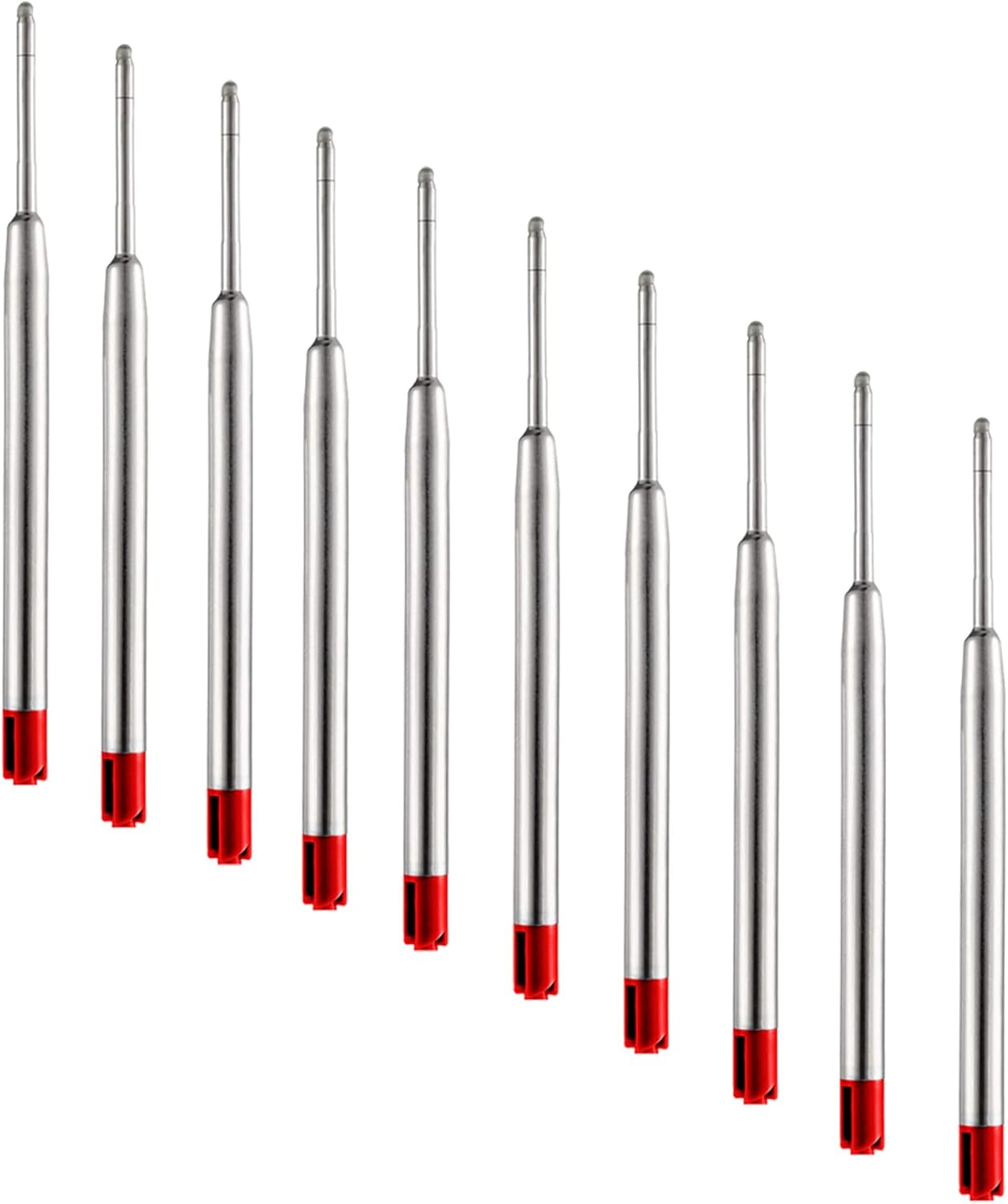 HeTaoCat Red Ink Refill Pack of 5, Replaceable Ballpoint Pen Refills, Medium Point Metal Refil (Red)