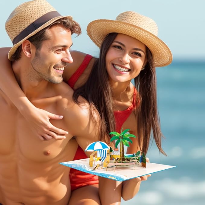 Beach Vacation Pop Up Anniversary Card, 3D Retirement Pop Up Cards, Birthday Card, Valentine's Day Card, Thinking of You For All Occasion.
