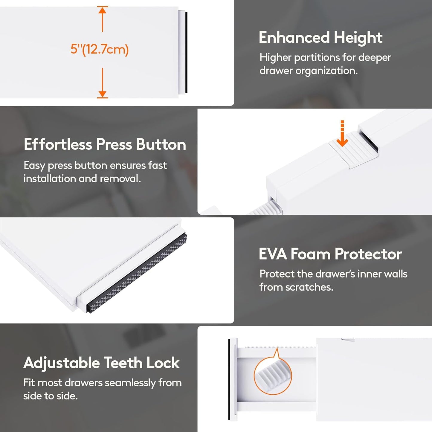 Lifewit 16 Pack Drawer Dividers 5" High, 13.5-22" Adjustable Clothes Organizers, Expandable Dresser Separators in Bedroom/Bathroom/Kitchen/Office