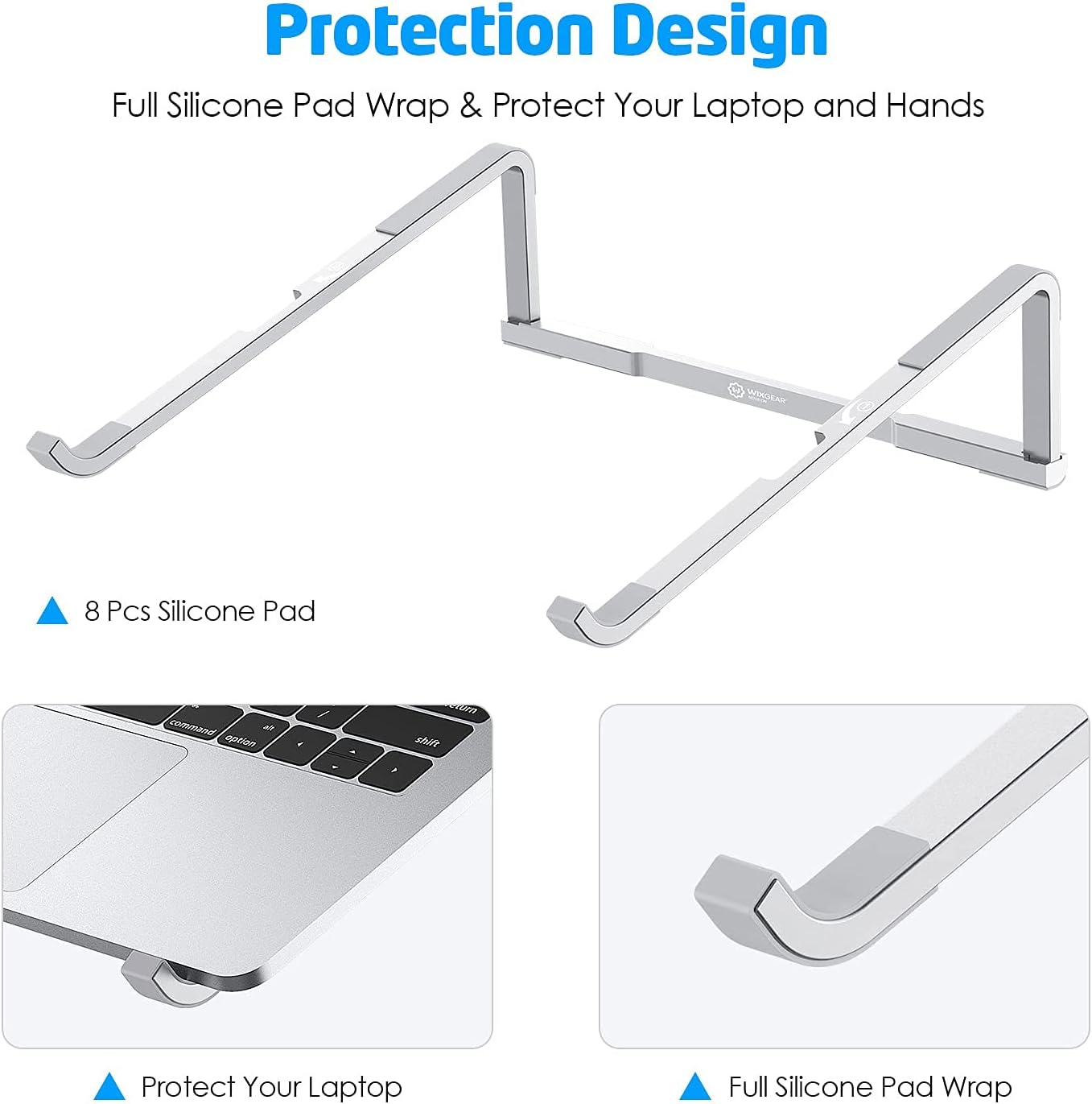 WixGear Laptop Stand for Desk - Foldable, Lightweight Aluminum Laptop Riser Holder, Portable Stand for 10-15.6” Laptops, Prevents Overheating with Non-Slip Rubbers, Travel-Friendly, Ergonomic Design