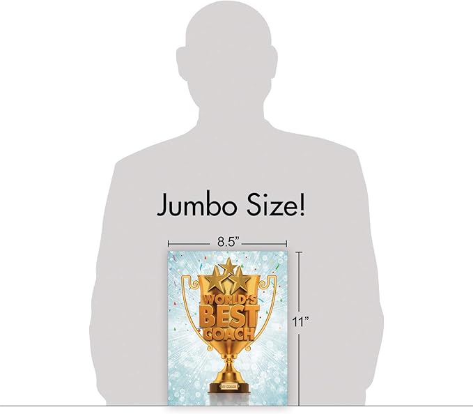 NobleWorks - 1 Jumbo School Teacher Thank You Notecard From US, Everyone with Envelope (8.5 x 11 Inch) - Team Sports Gratitude, Mentor, and Instructor Notecard - World's Best Coach J3117TYG-US