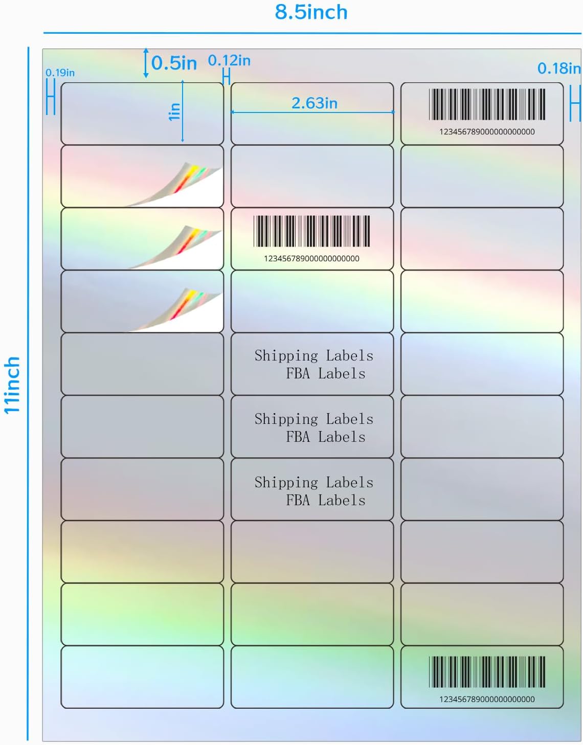 STARLIBOO 1" x 2-5/8" Address Labels- Holographic Color Stickers for Laser/Ink Jet Printer mailing Labels 8.5"×11"- Holographic Silver