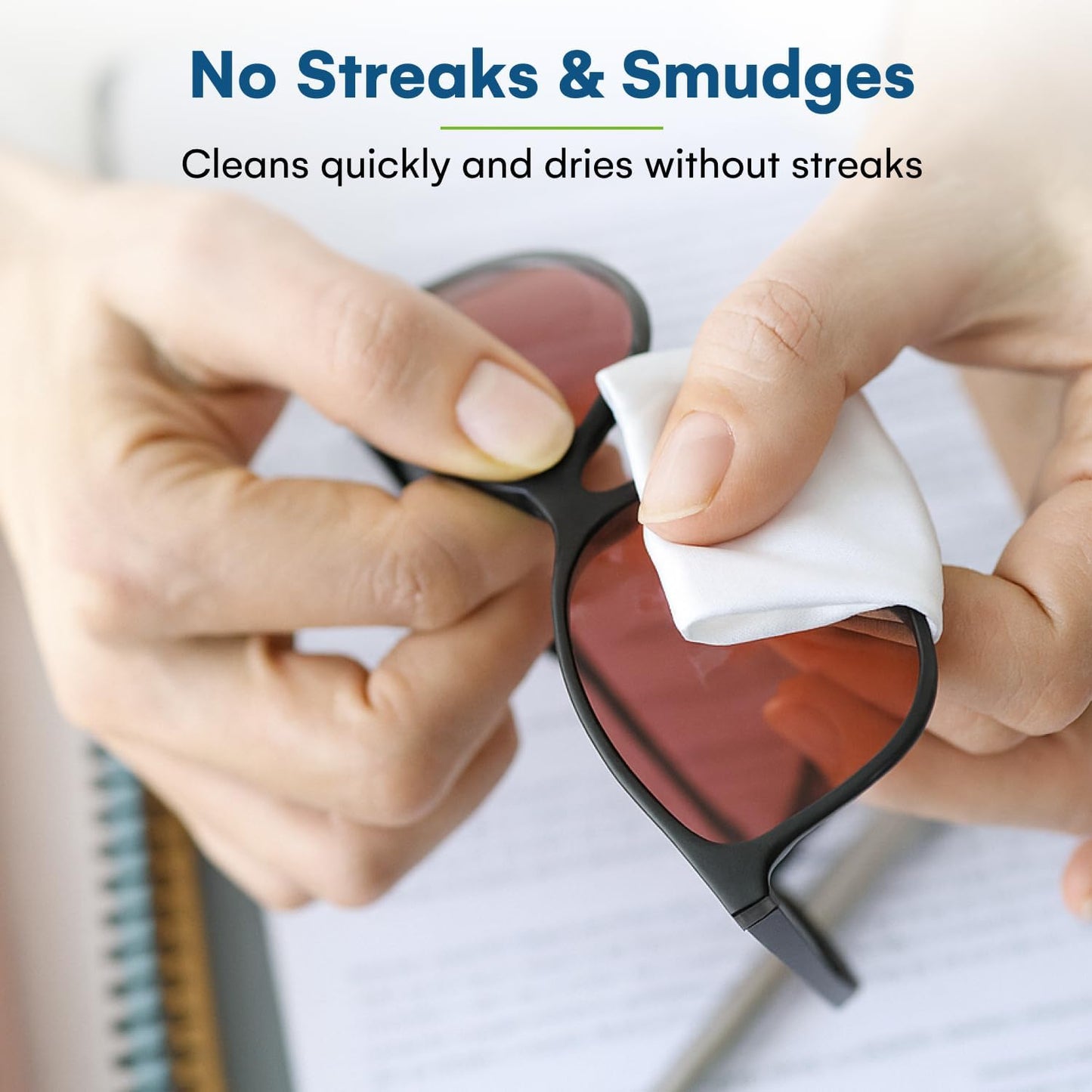 Care Touch Lens Wipes for Eyeglasses- 100 Count Individually Wrapped Pre- Moistened Wipes, 5 x 6 Inch- Camera Lens, Sunglasses and Glasses Cleaner,- Gentle and Portable for Cleaning of Optical Devices