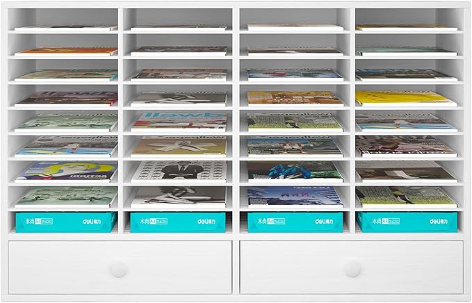 Mail Sorter Wood Literature Organizer, Student Mailbox for Classroom, Desktop Bill Paper Holder for Office Home School, 38 Compartments, White